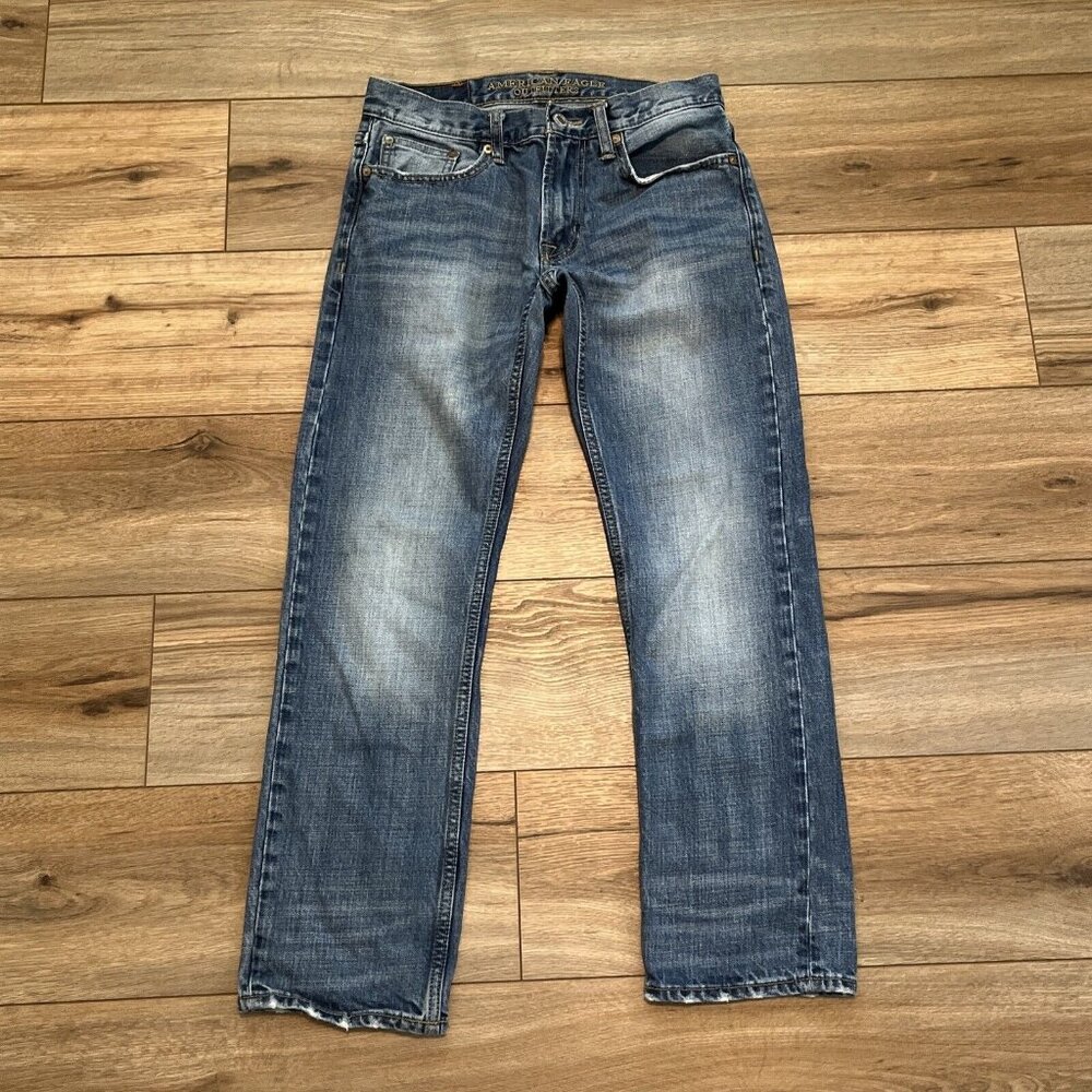 American Eagle Slim Straight Fit Denim Jeans 29x30 Blue Distressed Cotton Modern - Picture 1 of 12